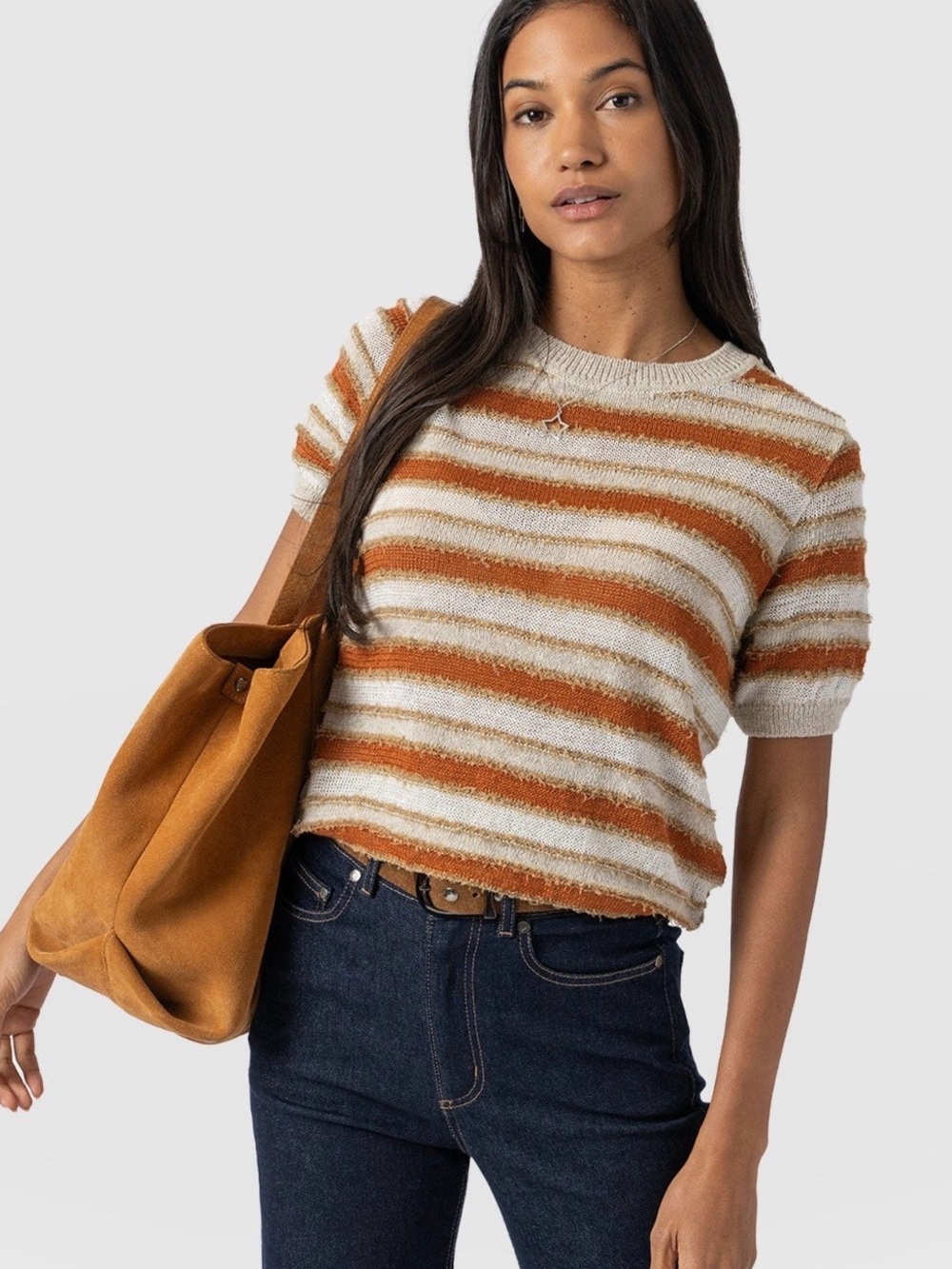 Saint + Sofia Fearne Knit Tee sweater Cotton Linen Wool Silk Size Large